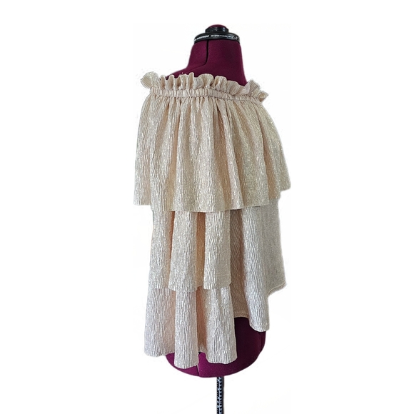 River Island Plus Plisse Bardot Off-Shoulder Cream Ruffle Top - Picture 7 of 15